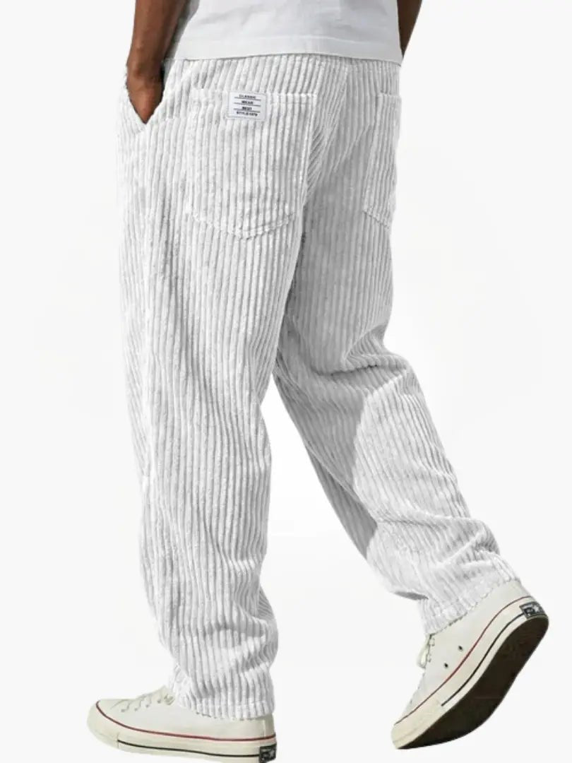 Men's Corduroy Pants Relaxed Fit Drawstring Waist | Autumn - White