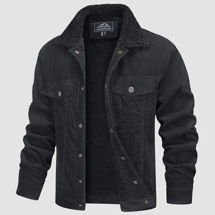 Men's Corduroy Winter Jacket with Hood - Slim Fit