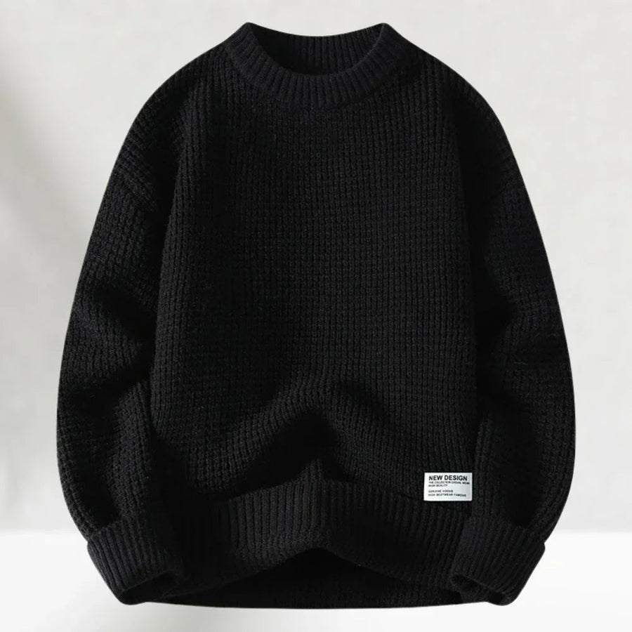 Men's Crew Neck Sweater | Oversized | Ribbed | Winter - Black