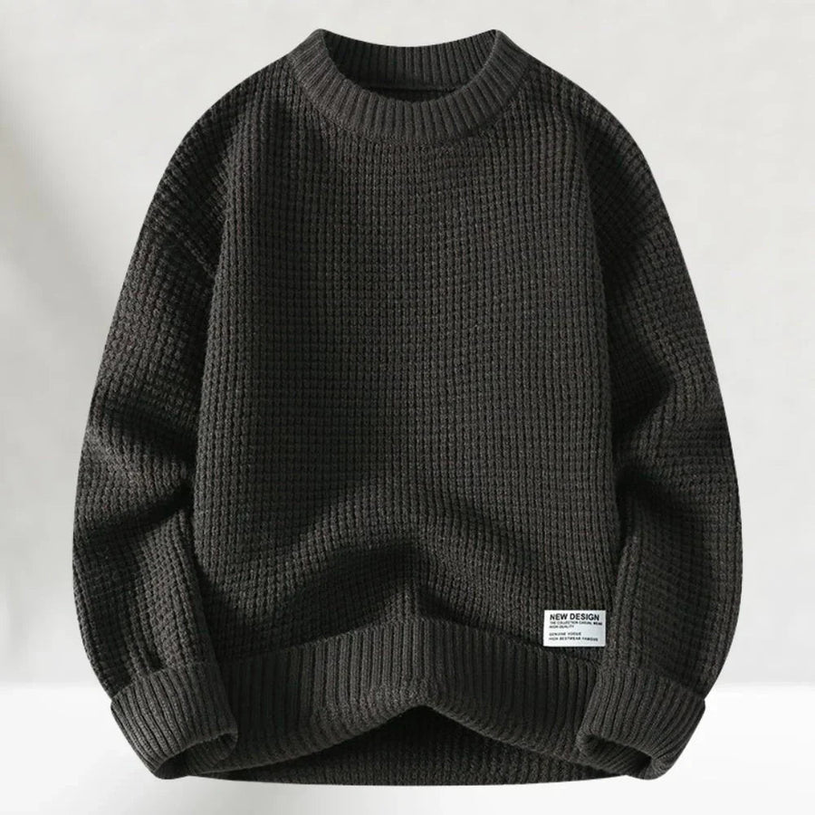 Men's Crew Neck Sweater | Oversized | Ribbed | Winter - Dark Gray