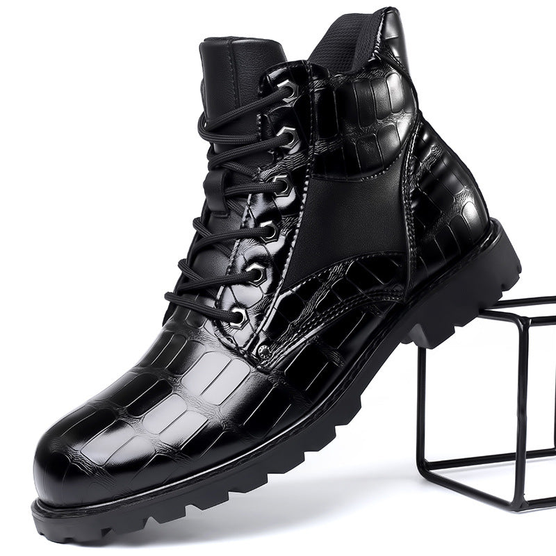 Men's Crocodile Pattern Boots | Luxe Leather | Winter - Black