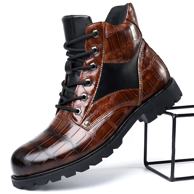 Men's Crocodile Pattern Boots | Luxe Leather | Winter - Brown