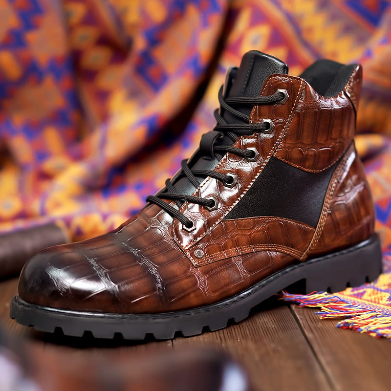 Men's Crocodile Pattern Boots | Luxe Leather | Winter