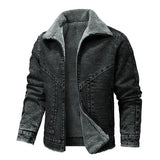 Men's Denim Jacket | Fleece Lined | Winter - Dark Gray