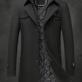 Men's Double-Collar Wool Overcoat – Quilted Lined | Winter - Black