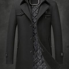 Men's Double-Collar Wool Overcoat – Quilted Lined | Winter - Black