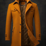 Men's Double-Collar Wool Overcoat – Quilted Lined | Winter - Brown