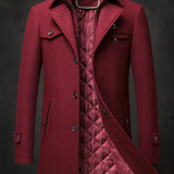 Men's Double-Collar Wool Overcoat – Quilted Lined | Winter - Burgundy