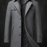 Men's Double-Collar Wool Overcoat – Quilted Lined | Winter - Grey