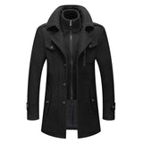 Men's Double-Layer Wool Blend Overcoat - Single-Breasted | Winter - Black