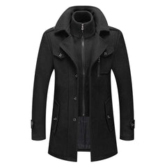 Men's Double-Layer Wool Blend Overcoat - Single-Breasted | Winter - Black