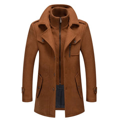 Men's Double-Layer Wool Blend Overcoat - Single-Breasted | Winter - Brown
