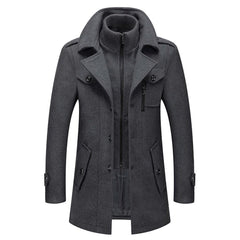 Men's Double-Layer Wool Blend Overcoat - Single-Breasted | Winter - Grey