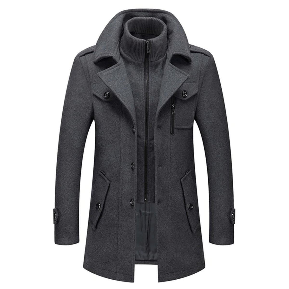 Men's Double-Layer Wool Blend Overcoat - Single-Breasted | Winter - Grey