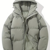 Men's Down Puffer Jacket | Hooded | Winter - Light Gray