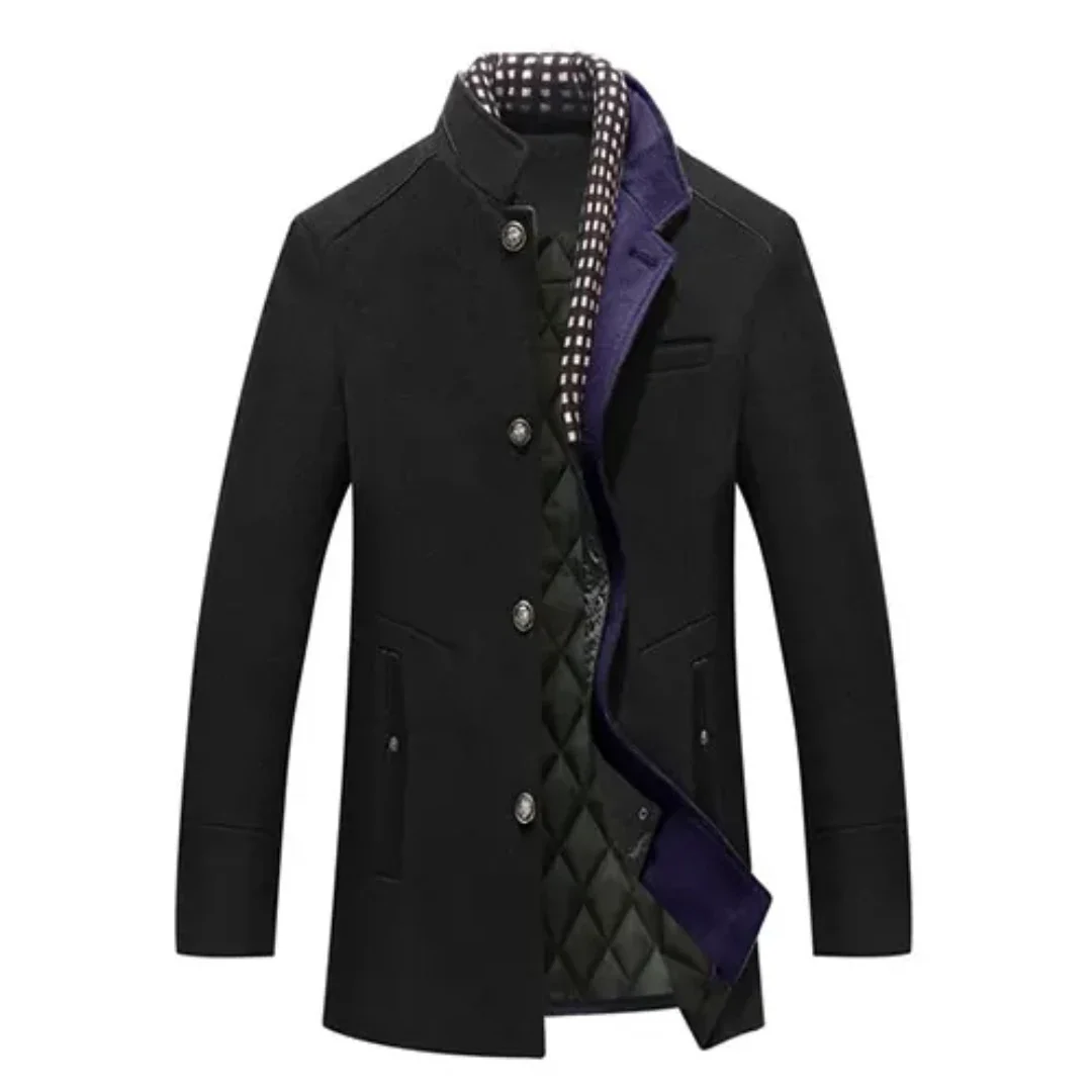 Men's Elegant Winter Coat | Quilted Detail | Winter - Black
