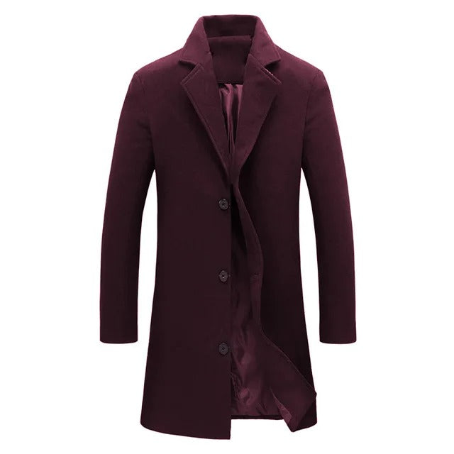 Men's Elegant Winter Overcoat | Wool Blend | Tailored - Wine Red