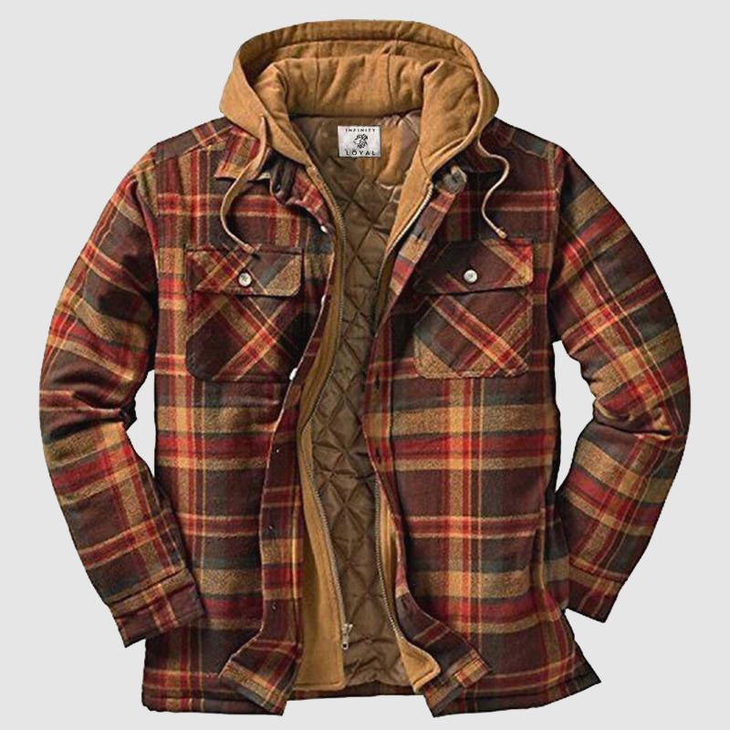 Men's Fleece-Lined Jacket | Plaid | Winter - Brown