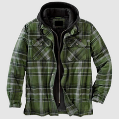 Men's Fleece-Lined Jacket | Plaid | Winter - Dark Green