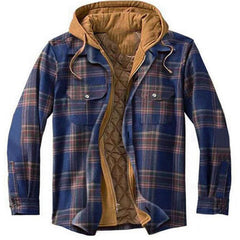 Men's Fleece-Lined Jacket | Plaid | Winter - Navy Blue