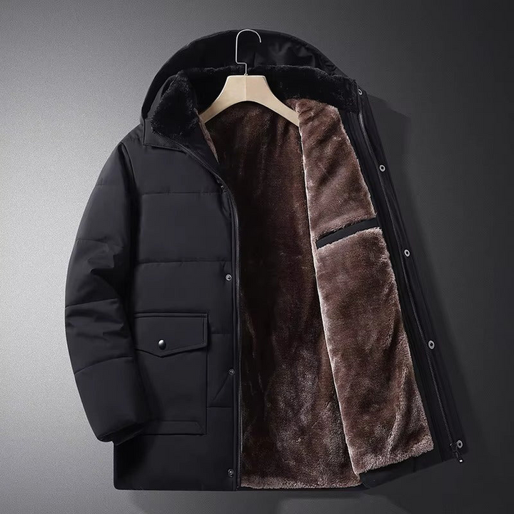 Men's Fleece-Lined Jacket | Removable Hood | Winter - Black