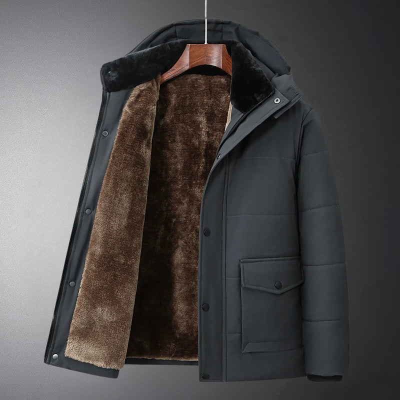 Men's Fleece-Lined Jacket | Removable Hood | Winter - Charcoal