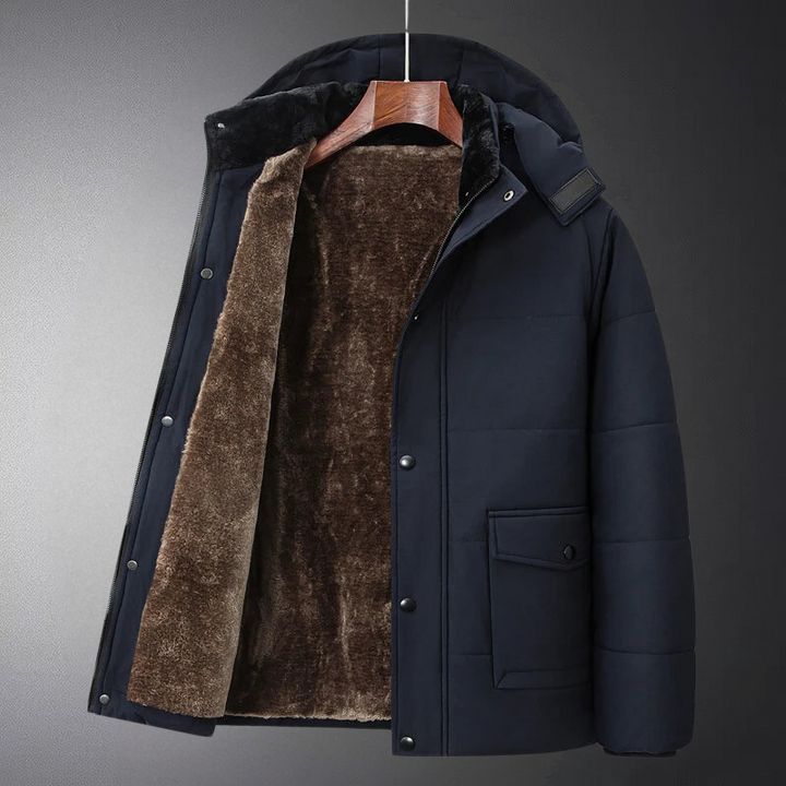 Men's Fleece-Lined Jacket | Removable Hood | Winter - Navy