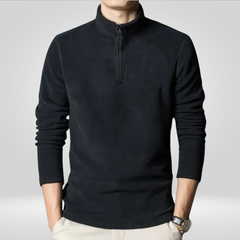 Men's Fleece Sweatshirt | Half Zip | Warm | Winter - Black