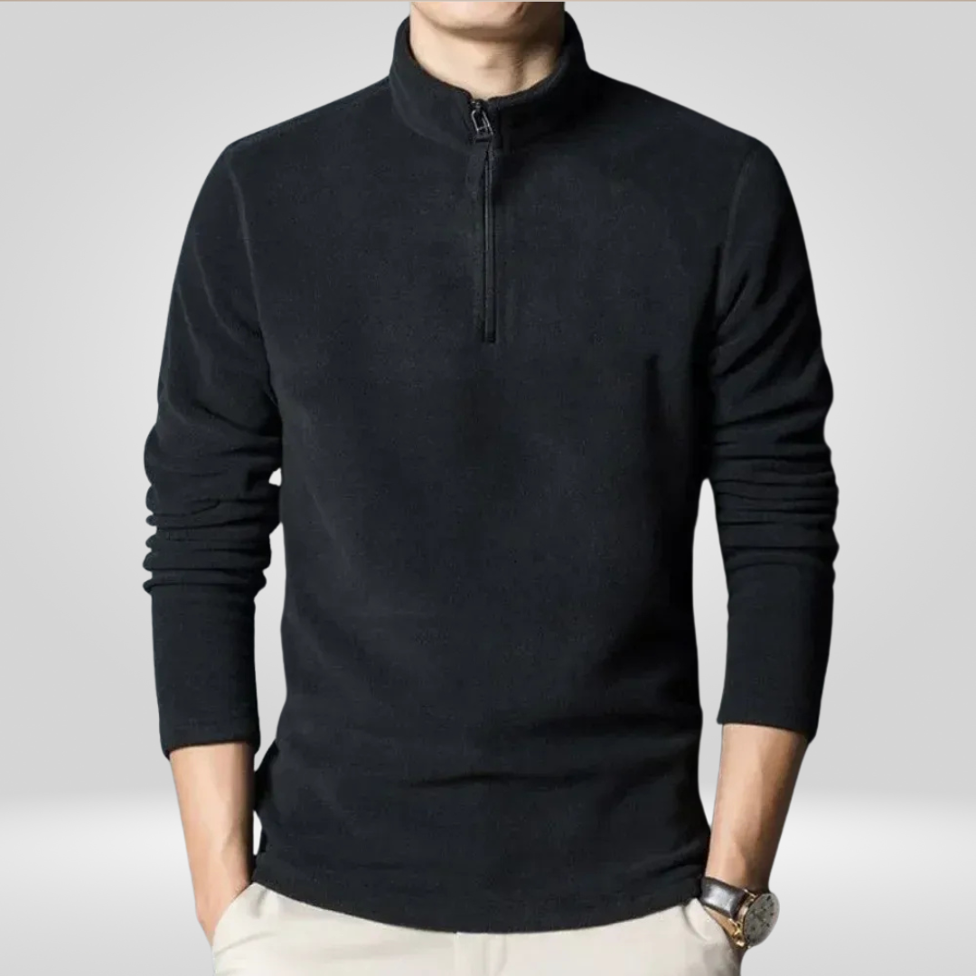 Men's Fleece Sweatshirt | Half Zip | Warm | Winter - Black