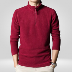 Men's Fleece Sweatshirt | Half Zip | Warm | Winter - Red