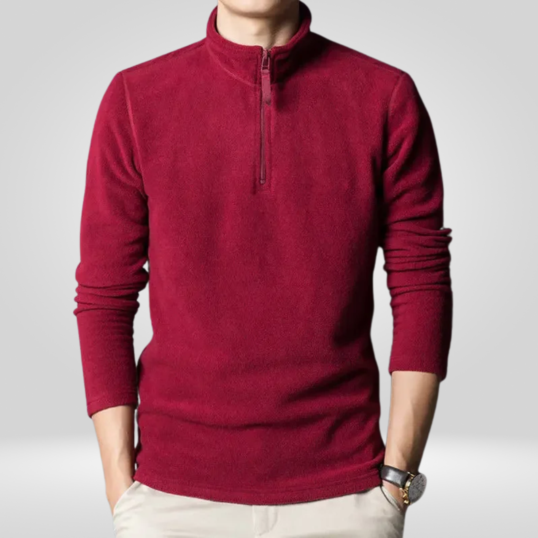 Men's Fleece Sweatshirt | Half Zip | Warm | Winter - Red