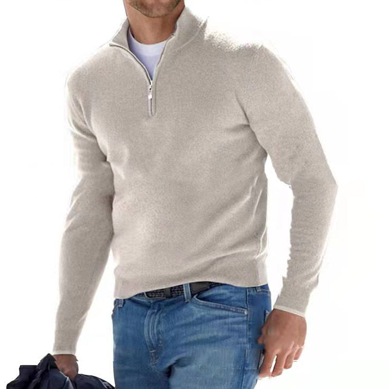 Men's Half-Zip Knit Sweater - Casual Versatile Pullover | Autumn - Beige