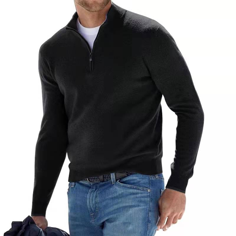 Men's Half-Zip Knit Sweater - Casual Versatile Pullover | Autumn - Black