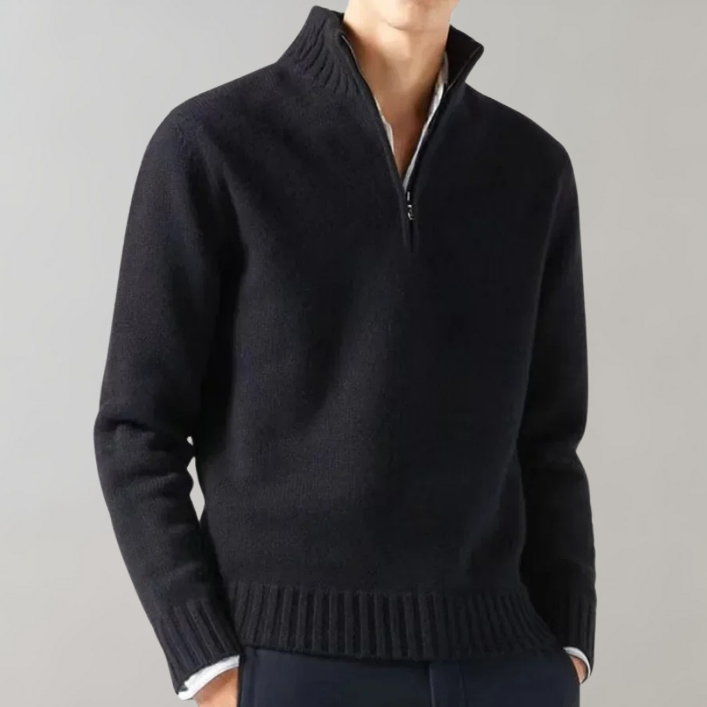 Men's Half-Zip Pullover | Soft Knit | Versatile | Autumn - Black