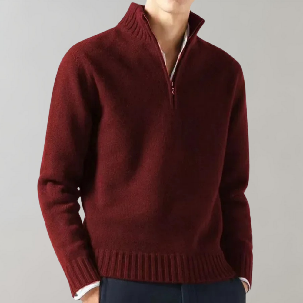 Men's Half-Zip Pullover | Soft Knit | Versatile | Autumn - Burgundy