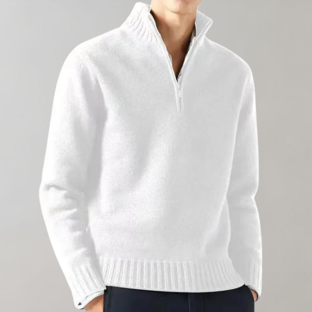Men's Half-Zip Pullover | Soft Knit | Versatile | Autumn - White