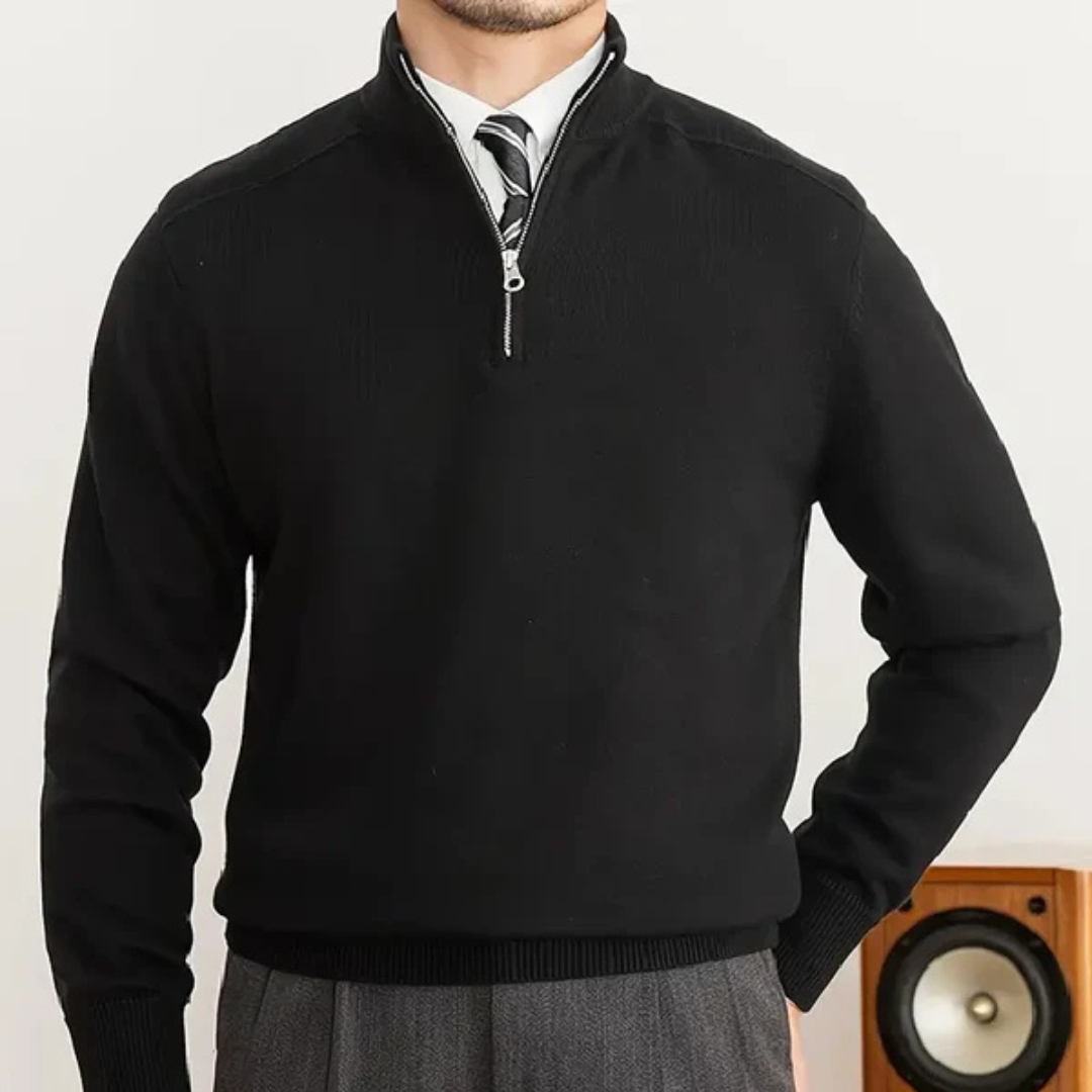 Men's Half-Zip Sweater | High Collar | Luxury | Winter - Black
