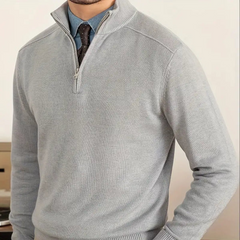 Men's Half-Zip Sweater | High Collar | Luxury | Winter - Light Gray