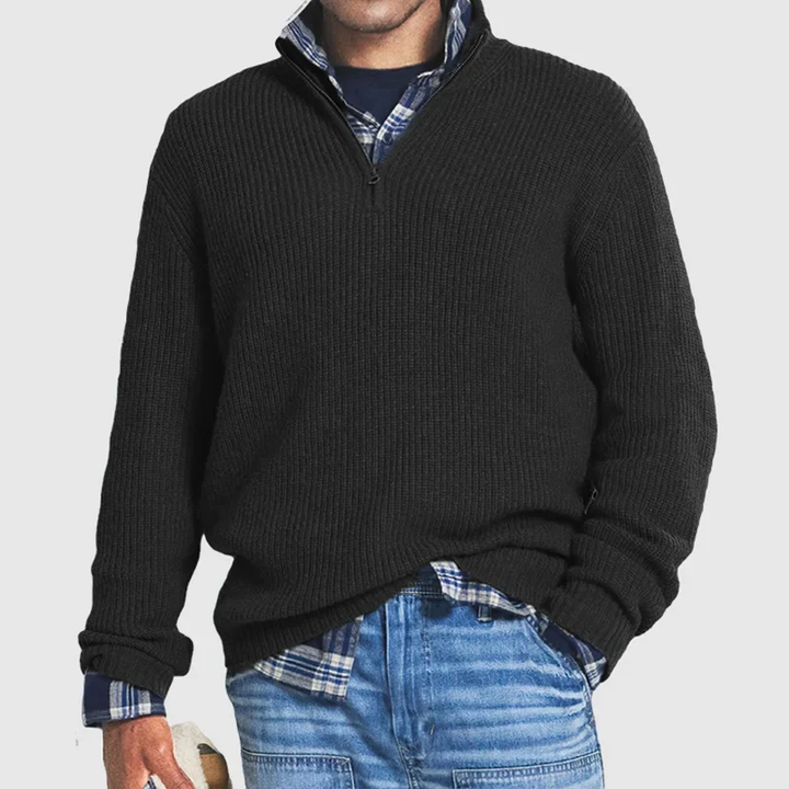 Men's Half-Zip Sweater | Layering Knit | Spring - Black