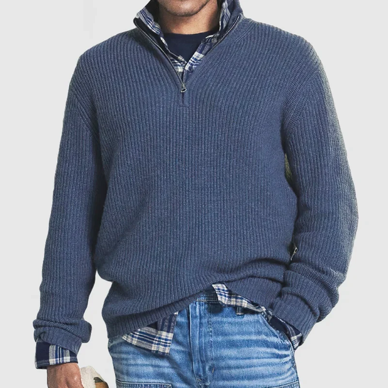 Men's Half-Zip Sweater | Layering Knit | Spring - Blue