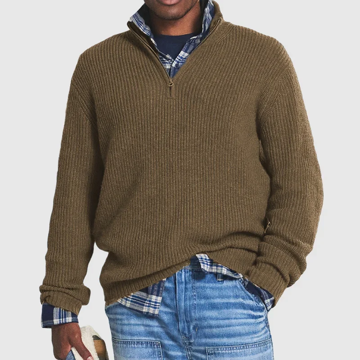 Men's Half-Zip Sweater | Layering Knit | Spring - Brown