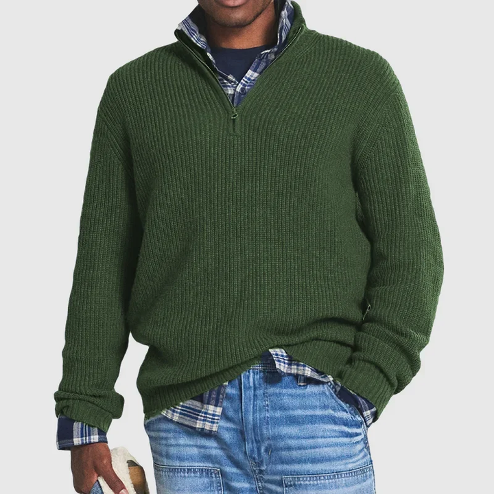 Men's Half-Zip Sweater | Layering Knit | Spring - Forest Green