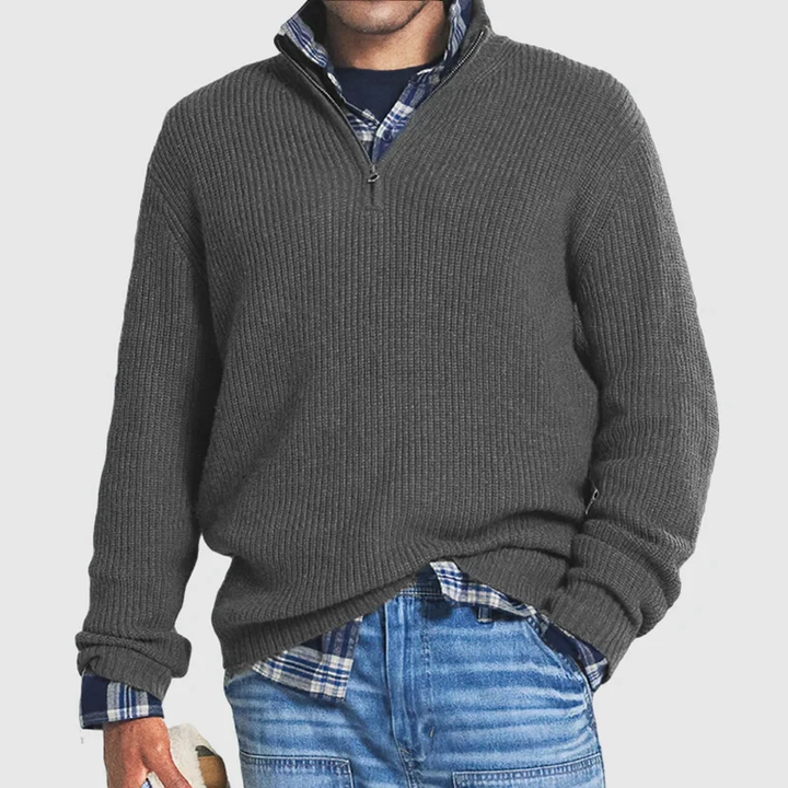 Men's Half-Zip Sweater | Layering Knit | Spring - Gray