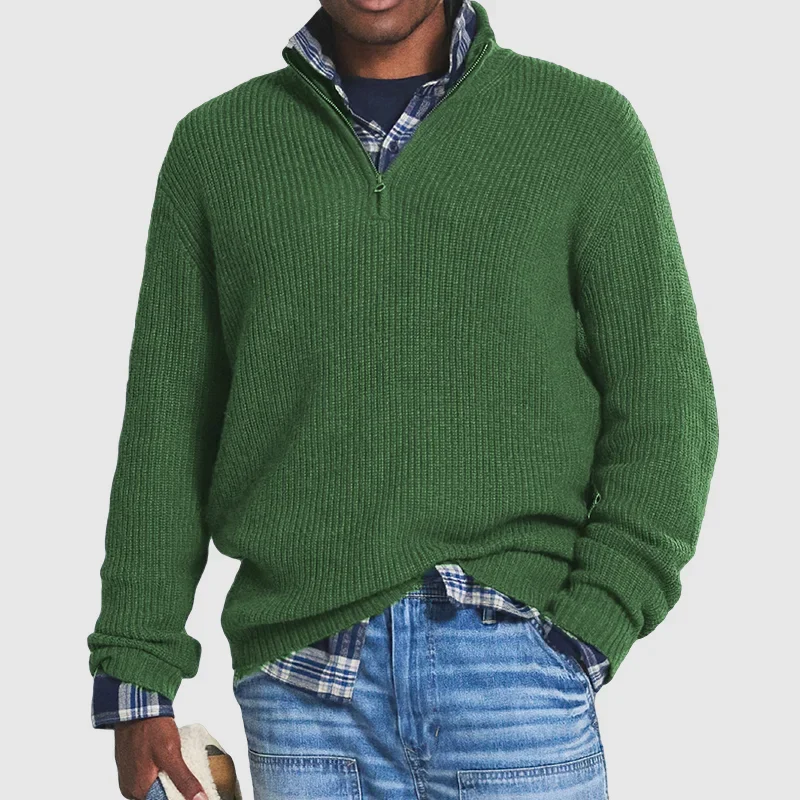 Men's Half-Zip Sweater | Layering Knit | Spring - Green