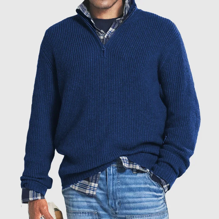 Men's Half-Zip Sweater | Layering Knit | Spring - Navy
