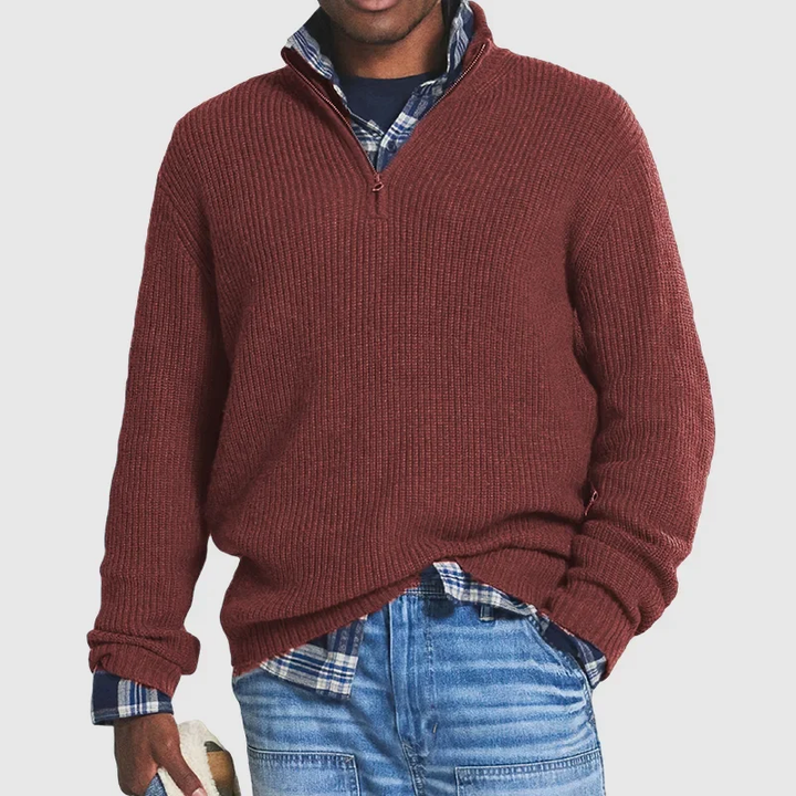 Men's Half-Zip Sweater | Layering Knit | Spring - Red