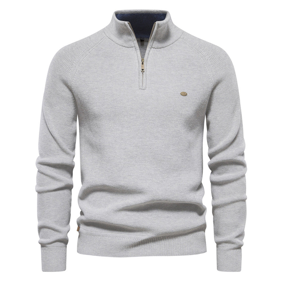 Men's Half Zip Sweater - Soft Knit Pullover | Autumn - Grey