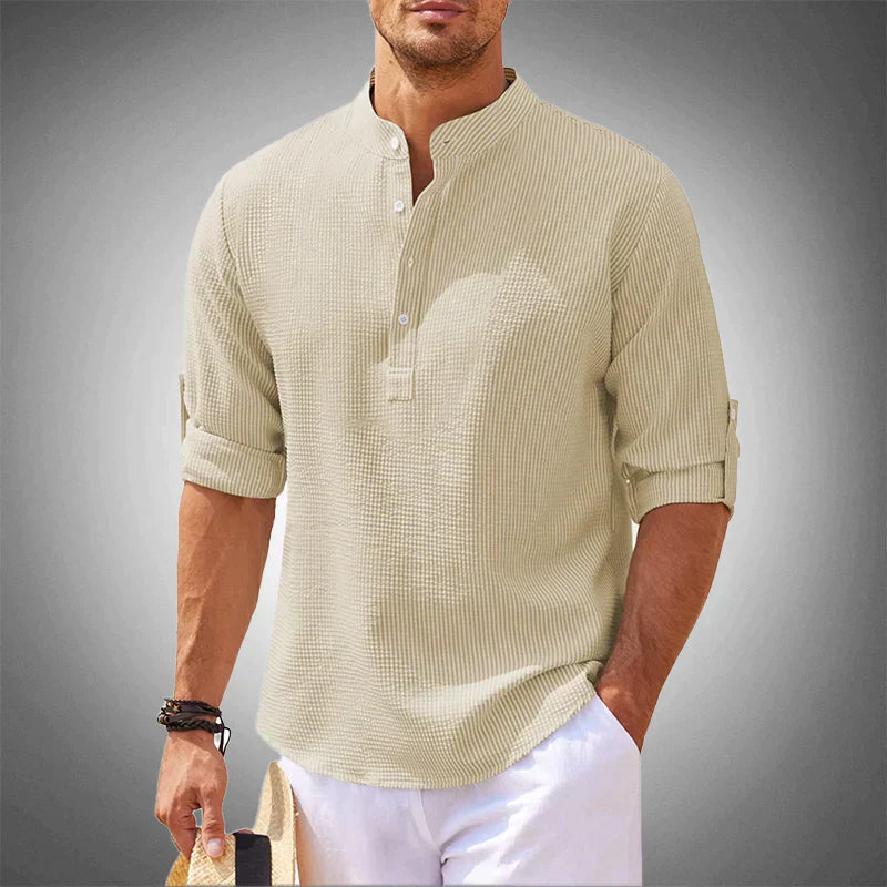Men's Henley Shirt | 3/4 Sleeves | Casual | Summer - Beige