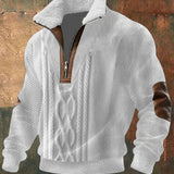 Men's High Collar Lined Shirt - Warm Knit | Autumn - White