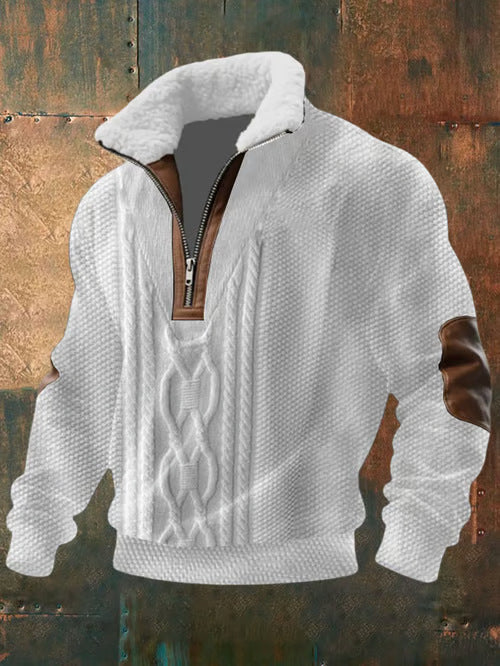 Men's High Collar Lined Shirt - Warm Knit | Autumn - White